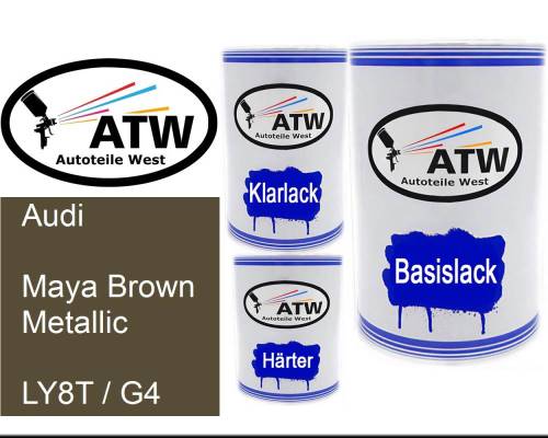 Audi, Maya Brown Metallic, LY8T / G4: 500ml Lackdose + 500ml Klarlack + 250ml Härter - Set, von ATW Autoteile West.